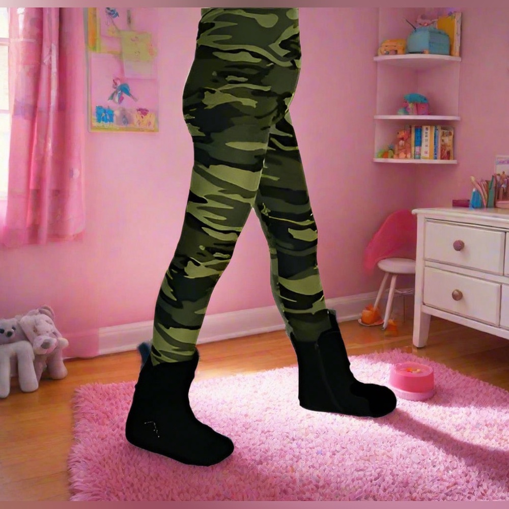 S NEW Girls Green Camouflage Leggings Kids Camo YogacPants